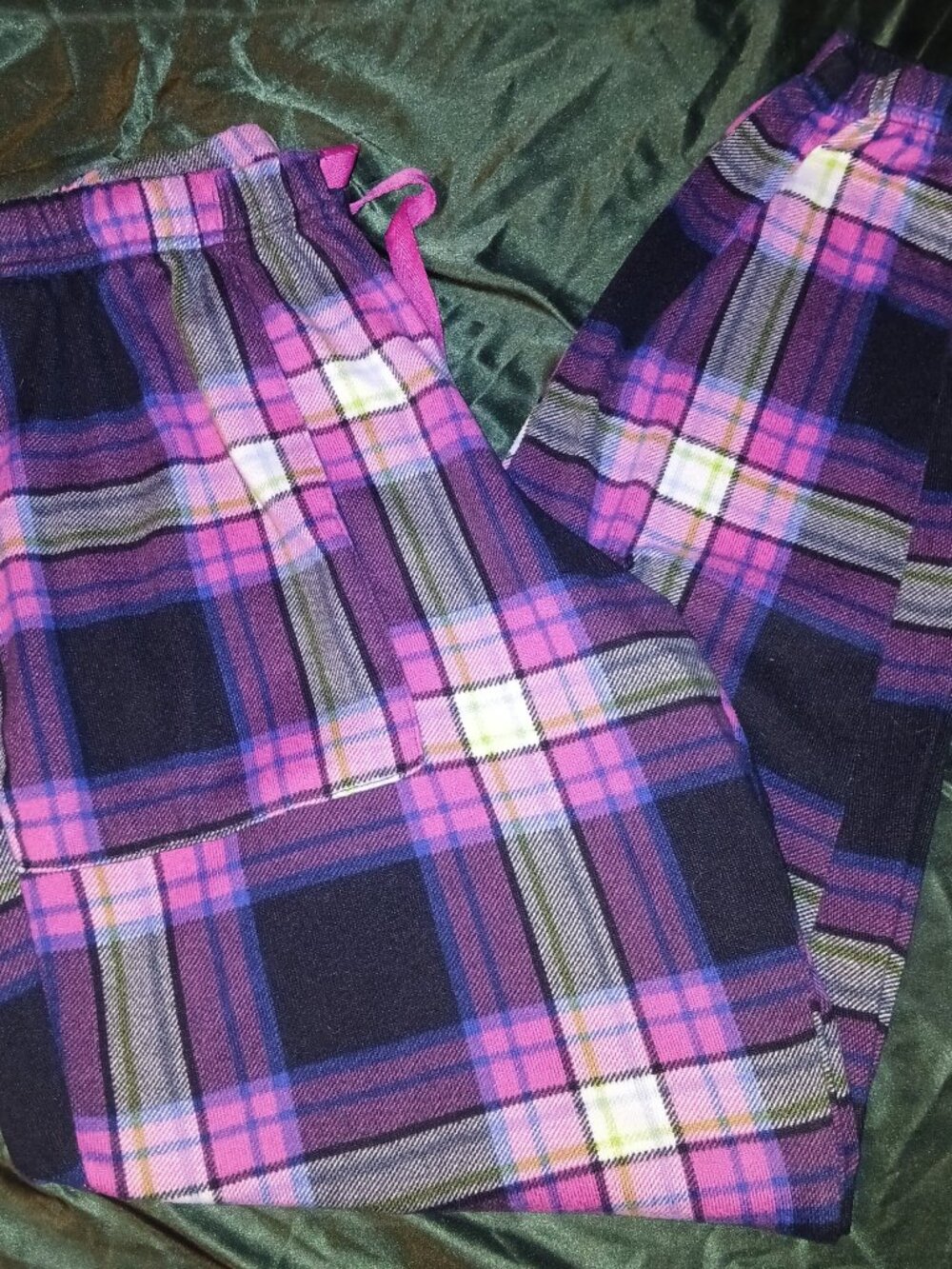 Joyspun Womens Pajama Pants Pink Plaid Pockets Jogger Cuff Size M (8-10)